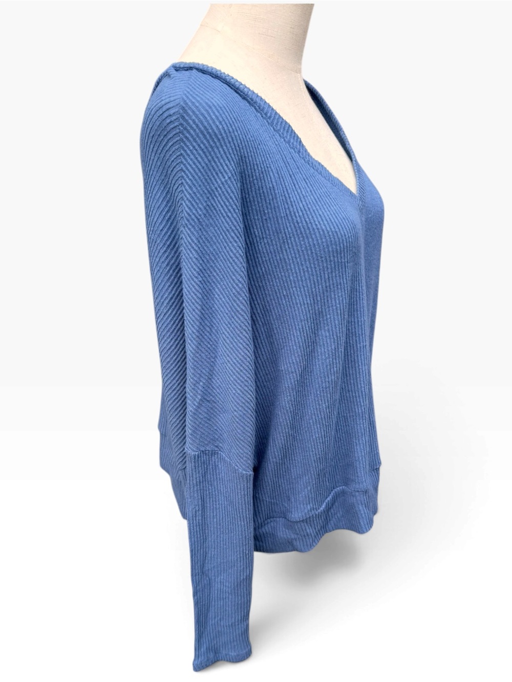 Auden Blue Ribbed V-Neck Sleep Top XXL Oversized Lounge Shirt - Picture 2 of 8